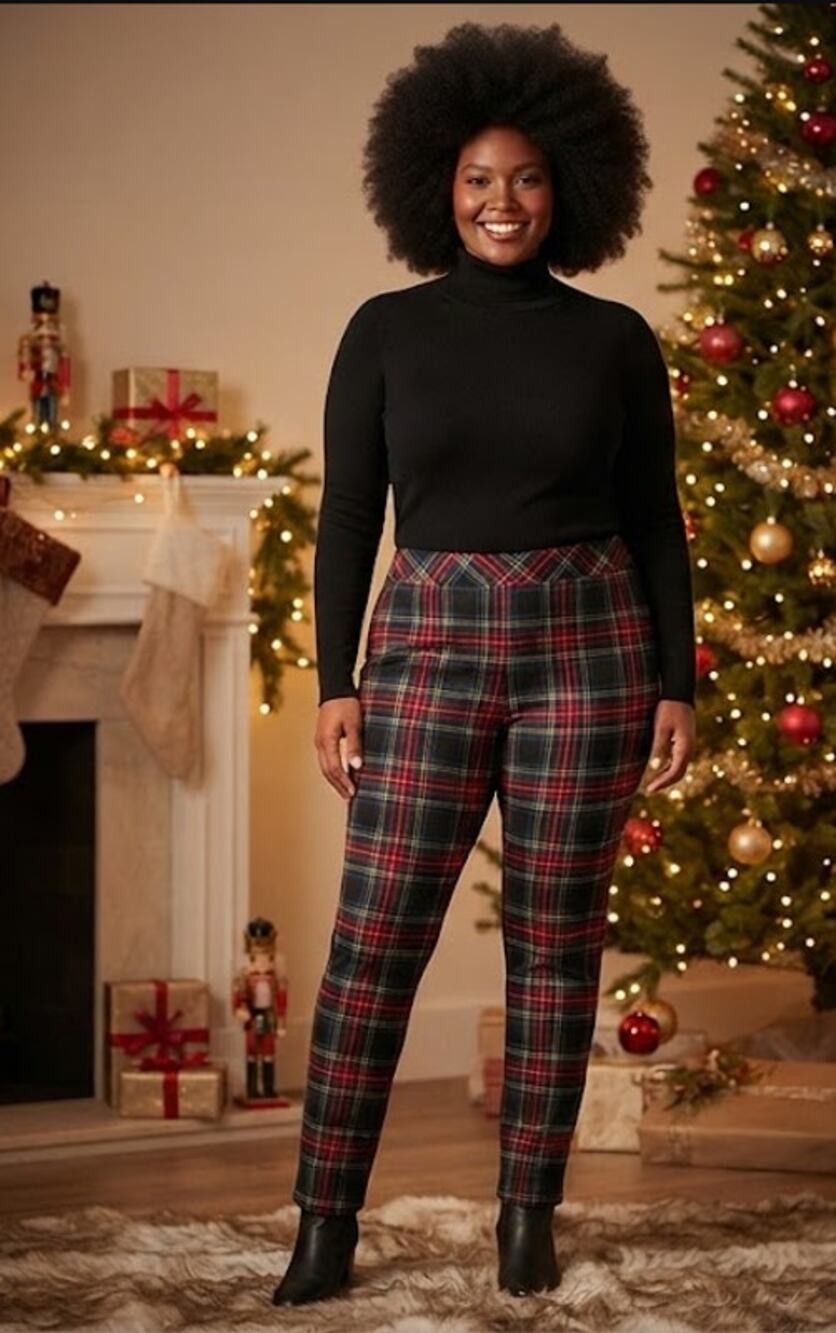 Jones New York Pants Women 3X Black Red Tartan Plaid Pull On Slim Leg Stretch